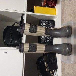 Coach Women's Gray and Cream Rain Boots